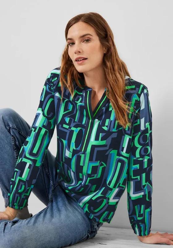 Cecil Modern Abstract Print Blouse, Deep Blue Multi Semi-Sheer Blouse