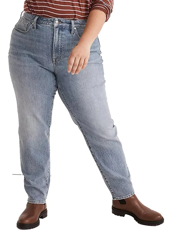 Plus The Curvy Perfect Vintage Womens High-Rise Medium Wash Straight Leg Jeans Casual Straight-Leg Jeans