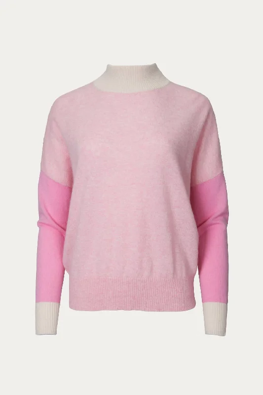 Isabella Colorblock Cashmere Jumper In Crystal Pink Polka Dot Checkered Tartan