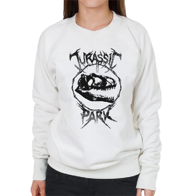 Jurassic Park T Rex Fossil Logo Women's Sweatshirt Hoodie with Frayed Bohemian Relaxed