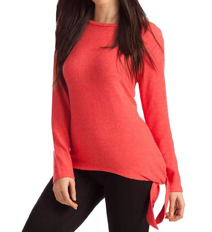 Ellie Side Tie Kashmira Sweater In Coral Transparent Opaque Sheer