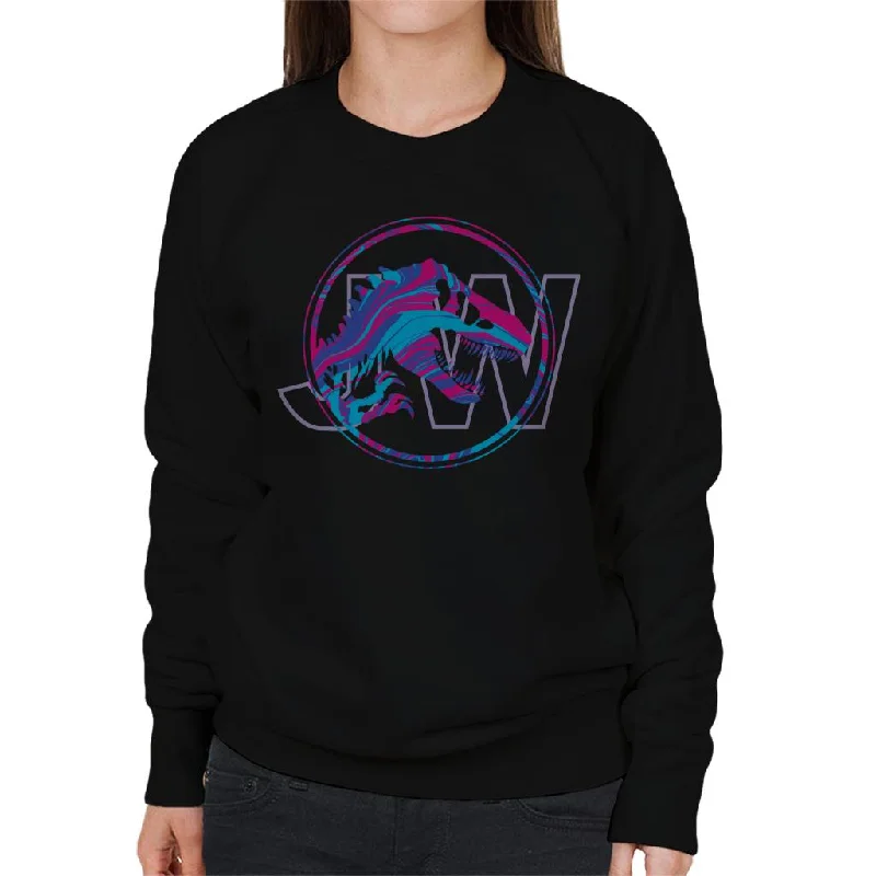 Jurassic Park JW T Rex Blue And Pink Gradient Women's Sweatshirt Hoodie with Hem Frayed Vintage Worn