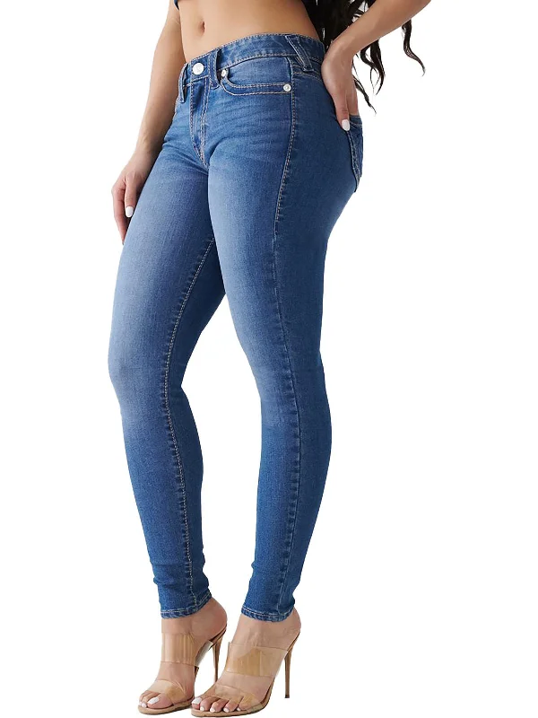 Jennie Big T Womens Mid-Rise Medium Wash Skinny Jeans Fashionable Raw Edge Jeans