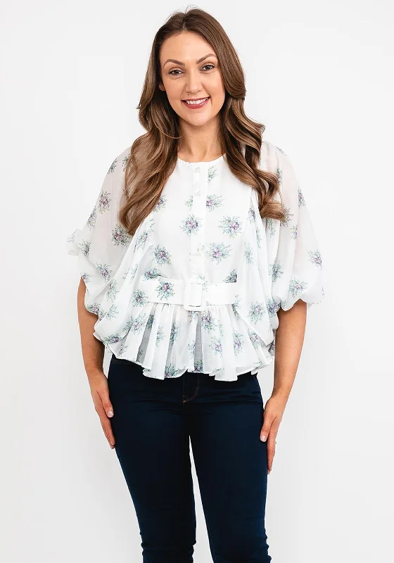 Jovonna Gavin Floral Blouse, White Embellished Collar Blouse