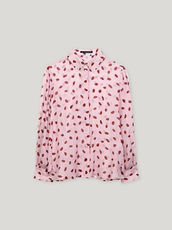 Luisa Cerano Printed Blouse with Lip Print Lightweight Floral Blouse