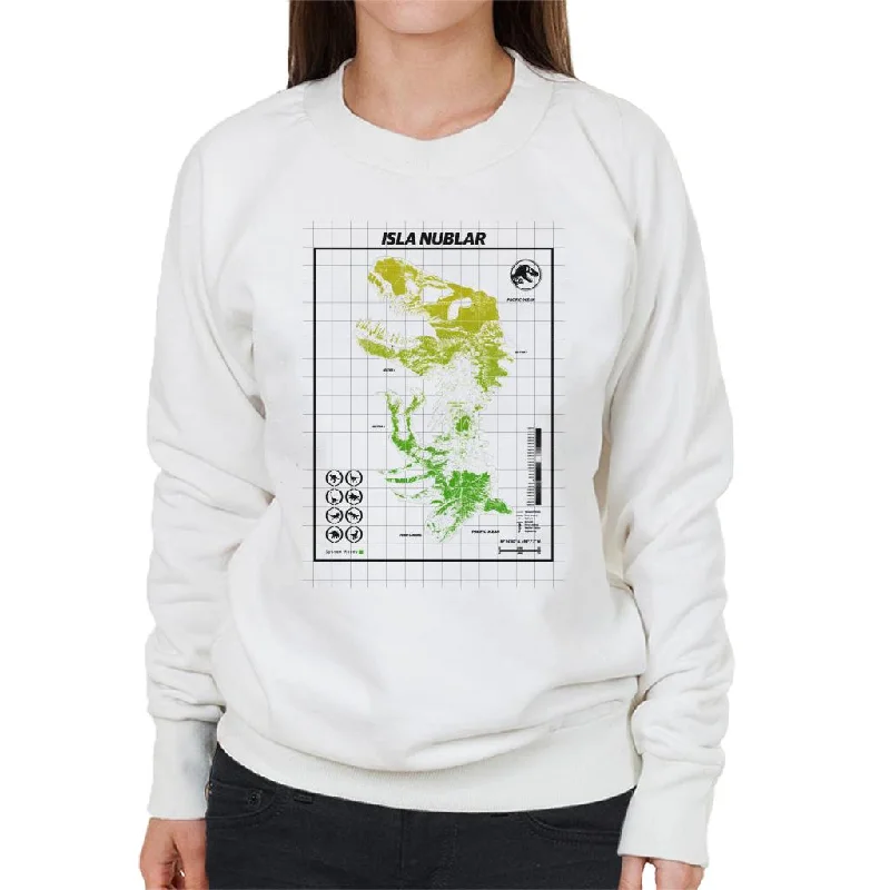 Jurassic Park Isla Nublar T Rex Map Women's Sweatshirt Hoodie with Button Placket Classic Preppy