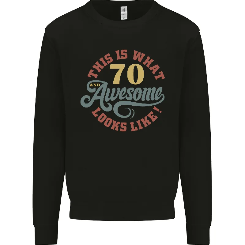 70th Birthday 70 Year Old Awesome Looks Like Mens Sweatshirt Jumper Hoodie with Batwing Sleeves Loose Dramatic