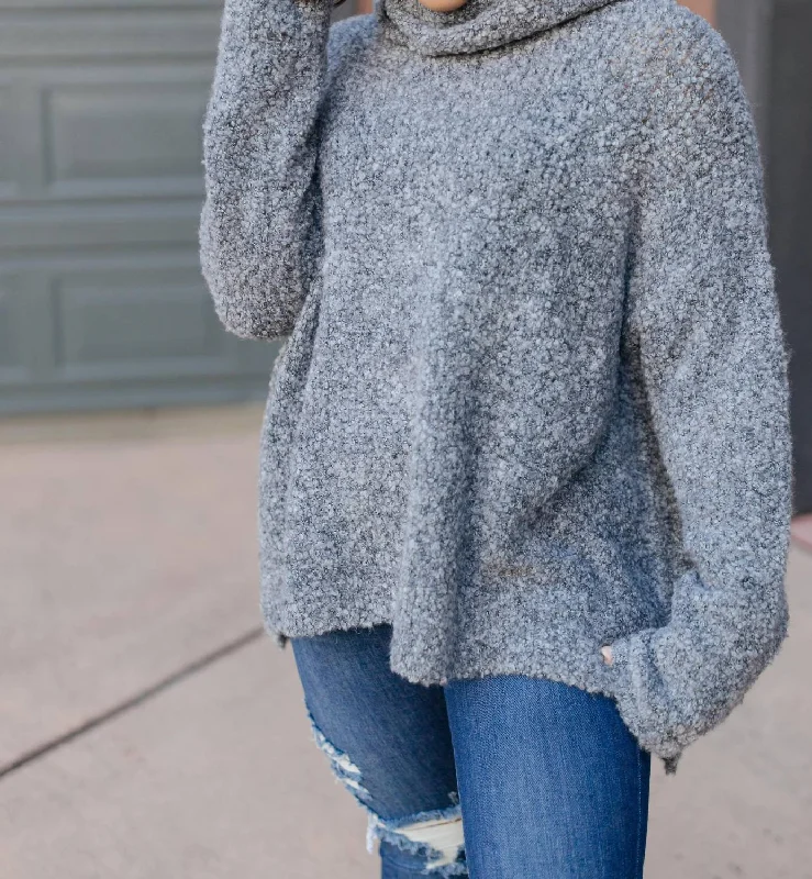 Popcorn And A Movie Sweater In Gray Turtle Neck Boat Neck Asymmetrical Neck