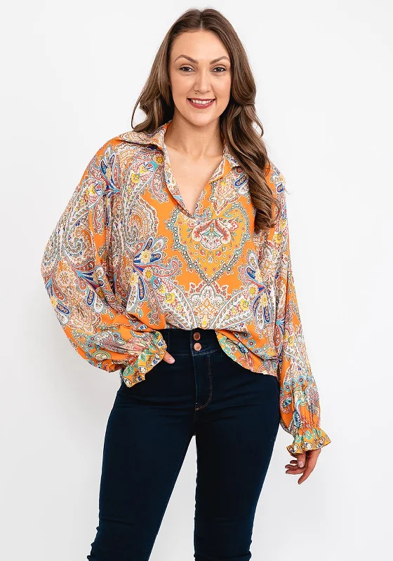 d.e.c.k. by Decollage One Size Paisley Blouse, Orange Romantic Lace Blouse