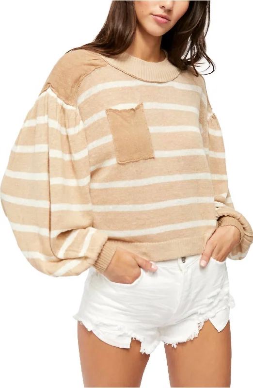 Between The Lines Stripe Sweater In Birch Bark Combo Knit Fabric Woven Fabric Fleece Fabric