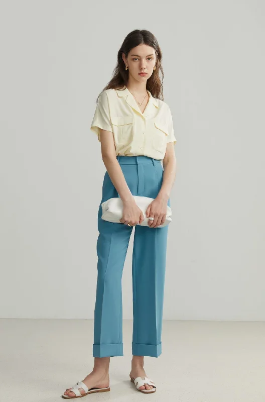 Fansilanen | Priya Blue Cropped Pants Soft Wool Pants