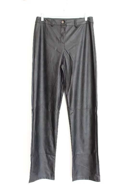 NEW Boohoo Black Wide Leg Faux Leather Pants Cozy Maternity Pants