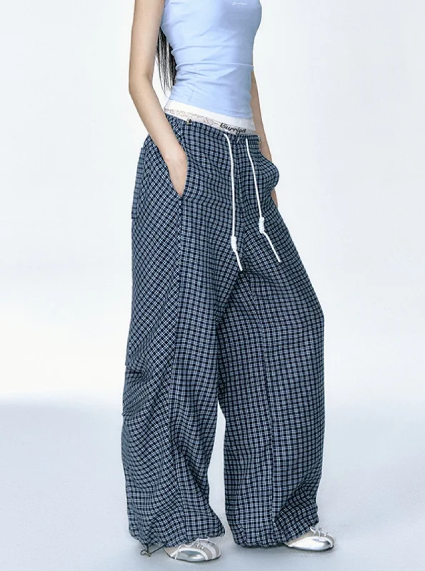 Relaxed Fit Check Lounge Pants Casual Skinny Fit Pants