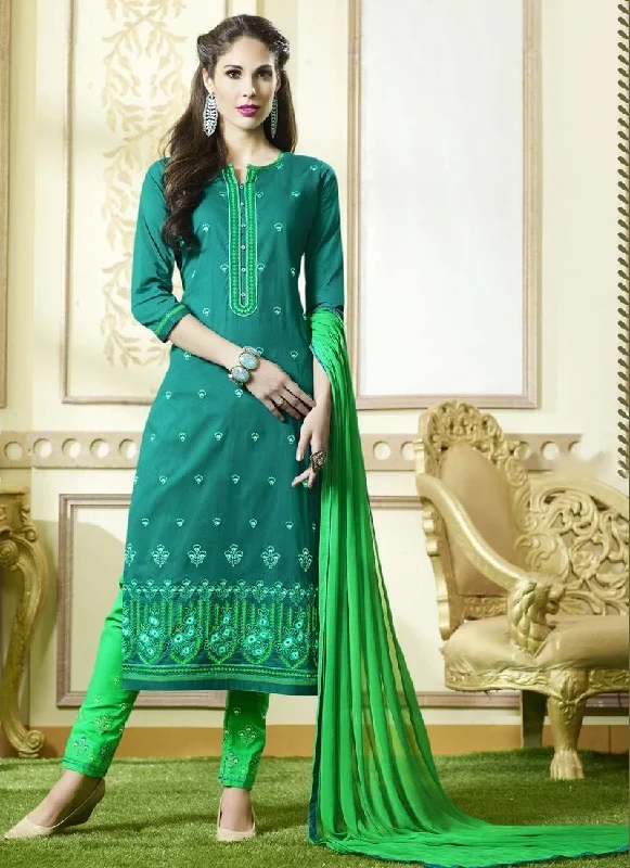 Green Cotton Pant Suit Cozy Full-Length Pants