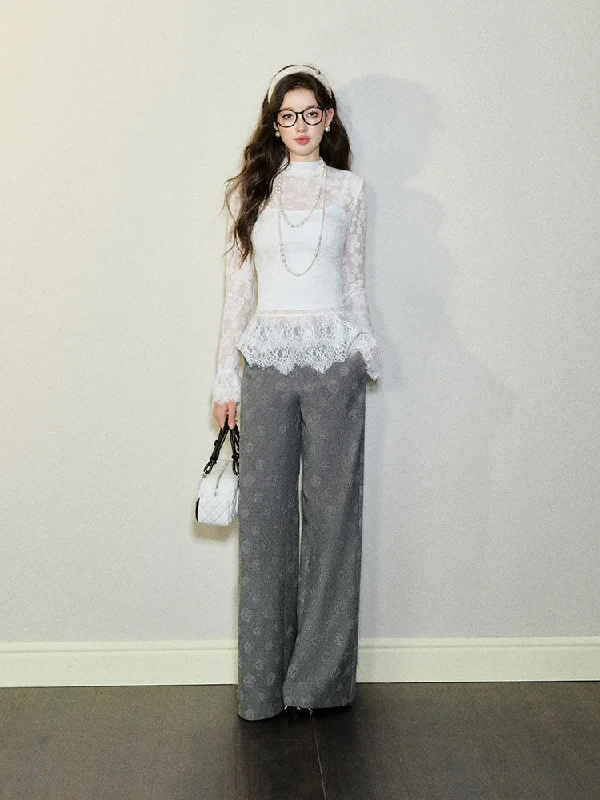 Embossed Wide Leg Pants Comfortable Jogging Pants