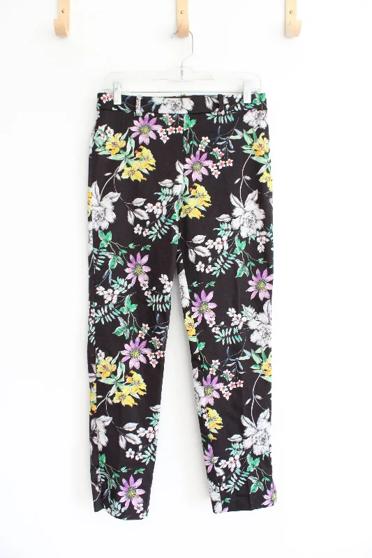 H&M Black Yellow Purple Floral Pants | 8 Formal Linen Trousers