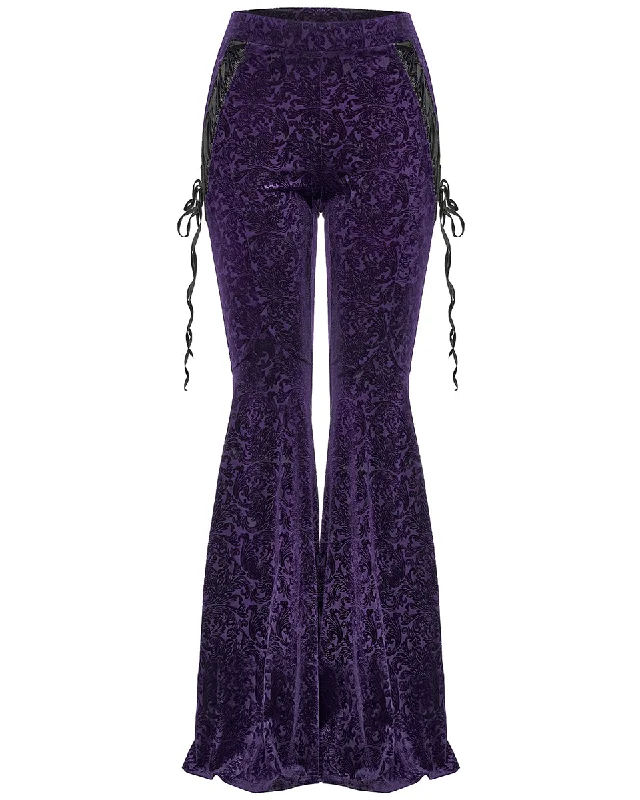 Punk Rave Gothic Embossed Baroque Flared Pants - Extended Size Range - Purple Chic Checkered Pants