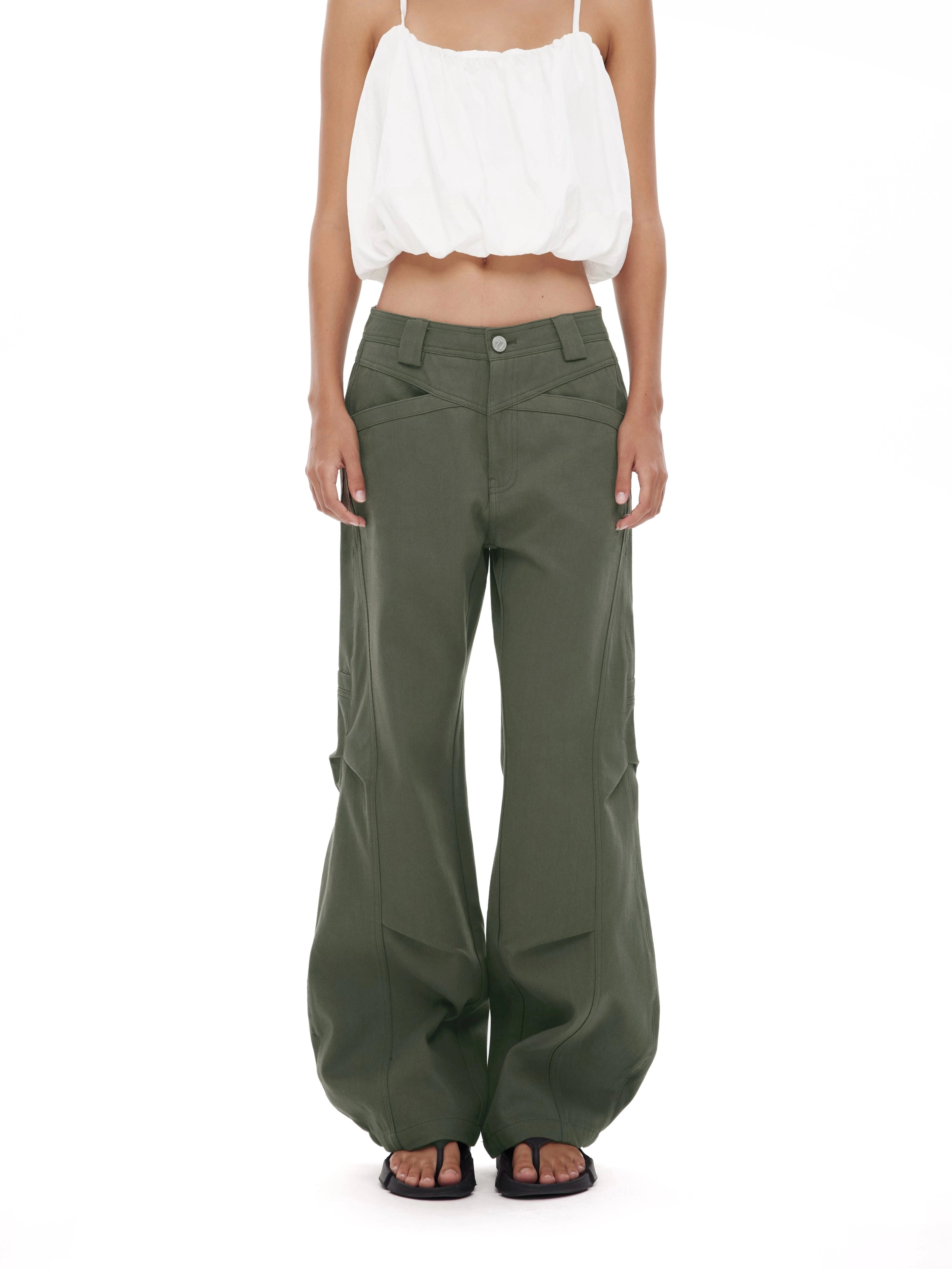 Vintage Military Green Cargo Pants Trendy Velvet Pants