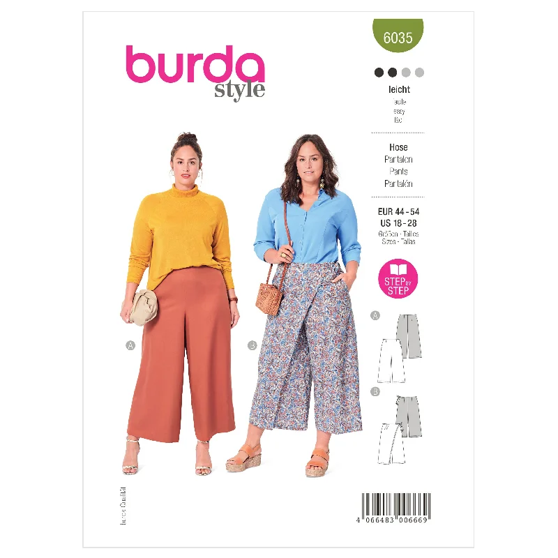 Burda Pattern 6035 Plus Size Skirt/Pants Formal Wide-Leg Pants