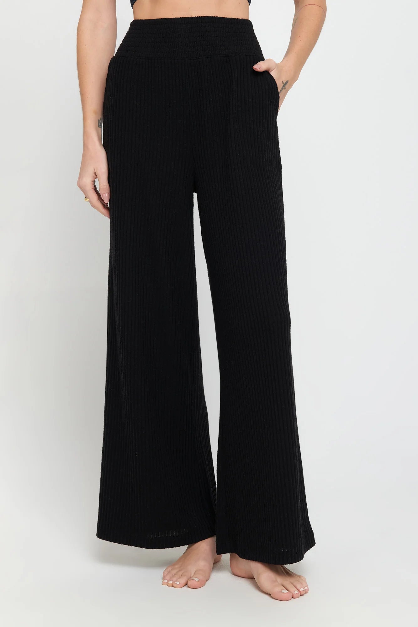 Spiritual Gangster Black Harmony Rib Wide Leg Pant Comfy Athletic Pants