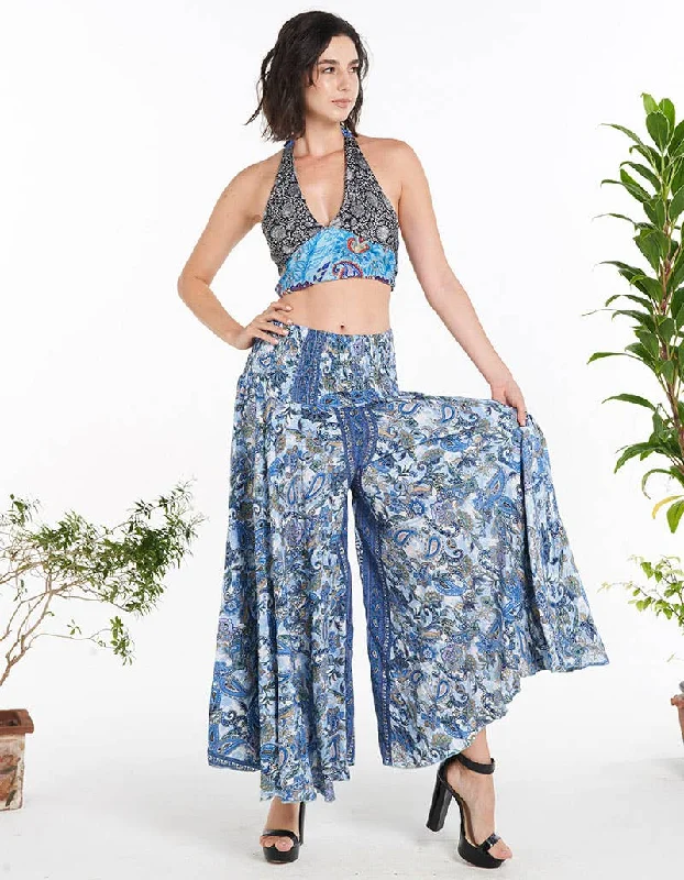 Paisley Print Wide Leg Pants : One Size Soft Stretch Trousers