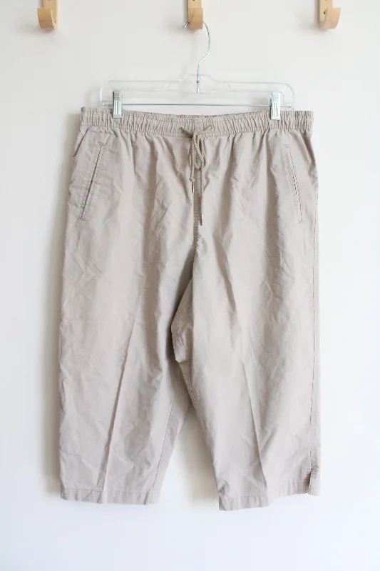 Hasting & Smith Khaki Elastic Waist Capri Pants | L Petite Classic Cropped Pants