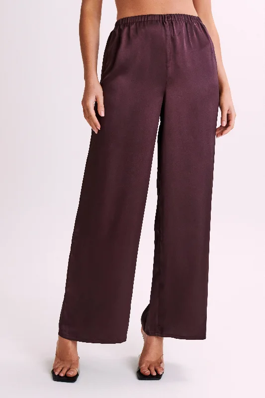 Marciela Satin Straight Leg Pant - Dark Chocolate Comfy Cargo Trousers