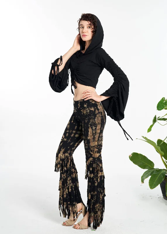 Tiered Fringe Tie Dye Flare Pants : Assorted (Available Colors) / Free Size Stretch Fit Pants