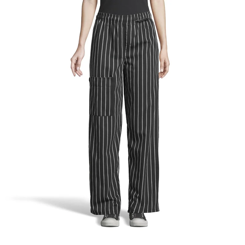 Chef Cargo Pant - Black & White Stripe Trendy Velvet Pants