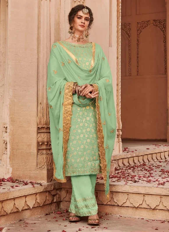 Green Banarasi Jacquard Pant Suit High-Waist Yoga Pants