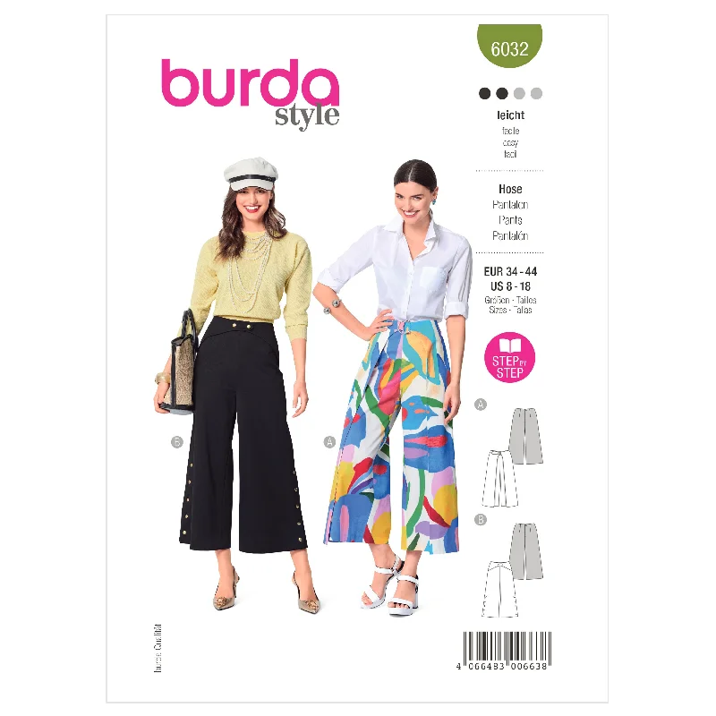 Burda Pattern 6032 Misses' Skirt/Pants Casual Lounge Pants