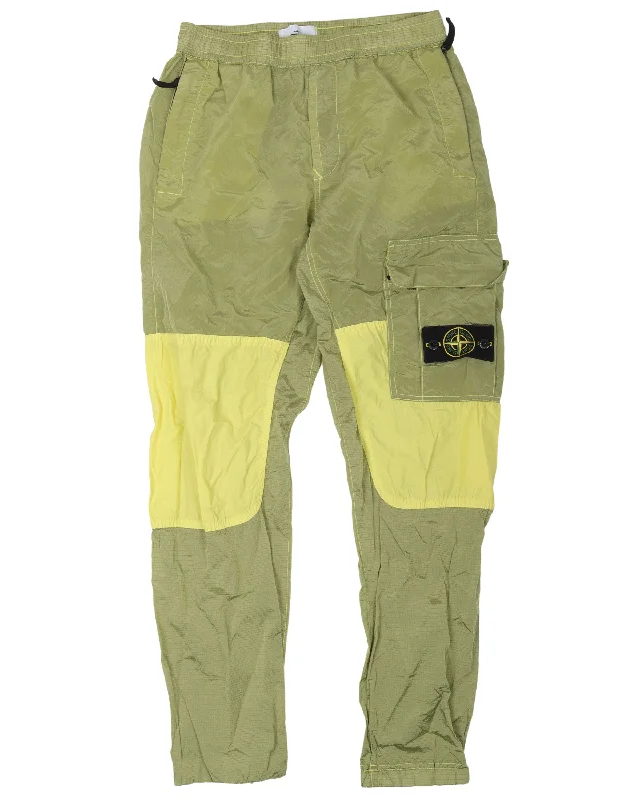 Green Nylon Cargo Pants High-Waist Jogger Pants