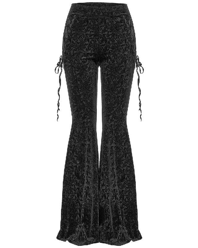 Punk Rave Gothic Embossed Baroque Flared Pants - Extended Size Range - Black Classic Stretch Pants