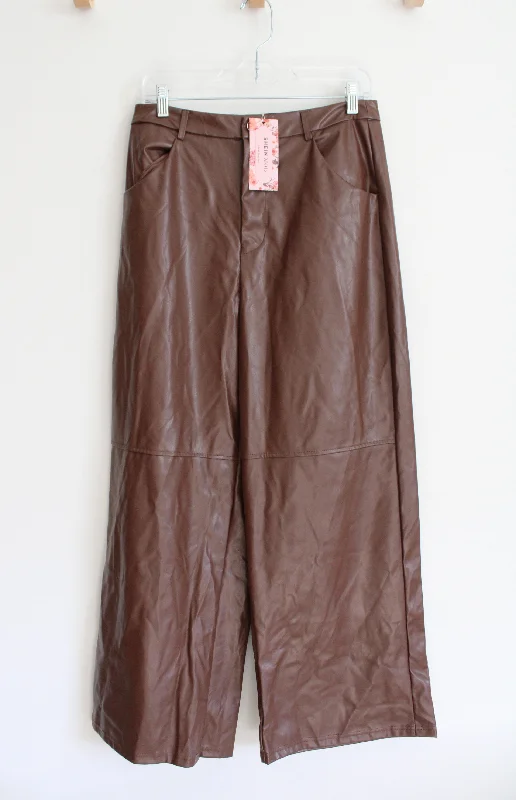 NEW Shein Mod Brown Faux Leather Pants | 8/10 Warm Wool Trousers