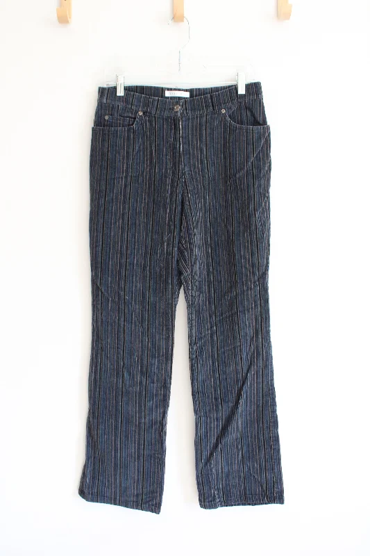 Jones Wear Sport Stretch Blue Gray & Black Striped Corduroy Pants | 6 Casual Lounge Pants