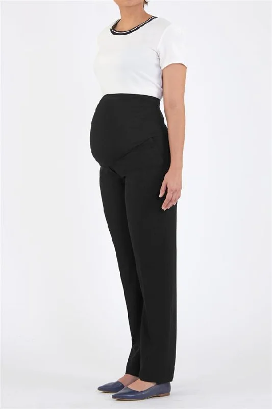 Ladies' Jordan Maternity Straight Leg Pant - Black Comfy Zip-Up Pants