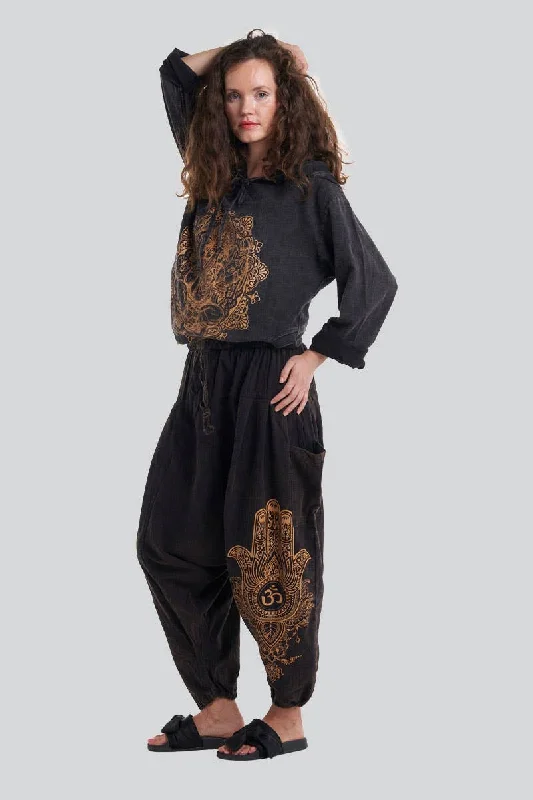 Hamsa Om Print Harem Pant: One Size Cozy Lounge Pants