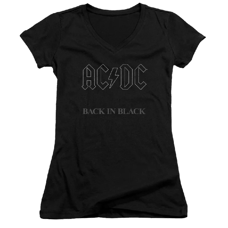 AC/DC Back In Black - Juniors V-Neck T-Shirt Striped Floral Plaid