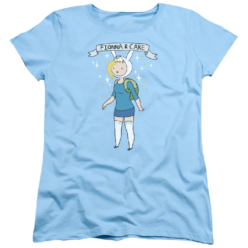 Adventure Time Fionna & Cake - Women's T-Shirt Notch Collar Peter Pan Collar Cowl Neck