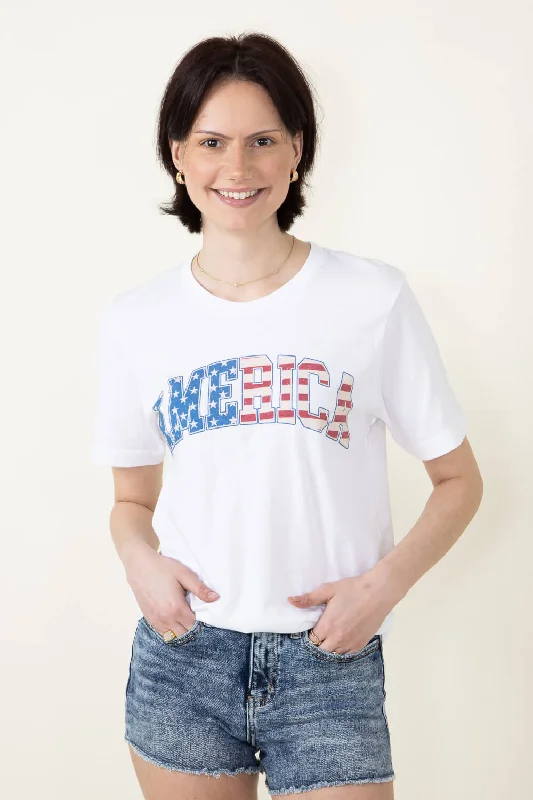 America Graphic T-Shirt for Women in White | 10799X-TS-WHITE Collared Crew Neck Turtle Neck