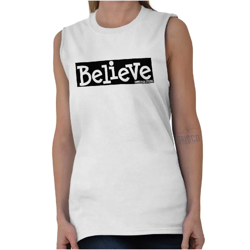 Believe Christian Strong Sleeveless T-Shirt Satin Fabric Silk Fabric Chiffon Fabric