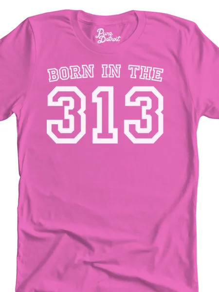 Born in the 313 Unisex T-shirt - White / Pink Mesh Blend Leather Blend Suede Blend