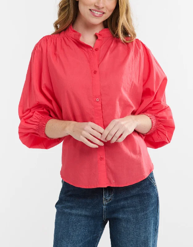 Clara Shirt - Red Mesh Blend Leather Blend Suede Blend