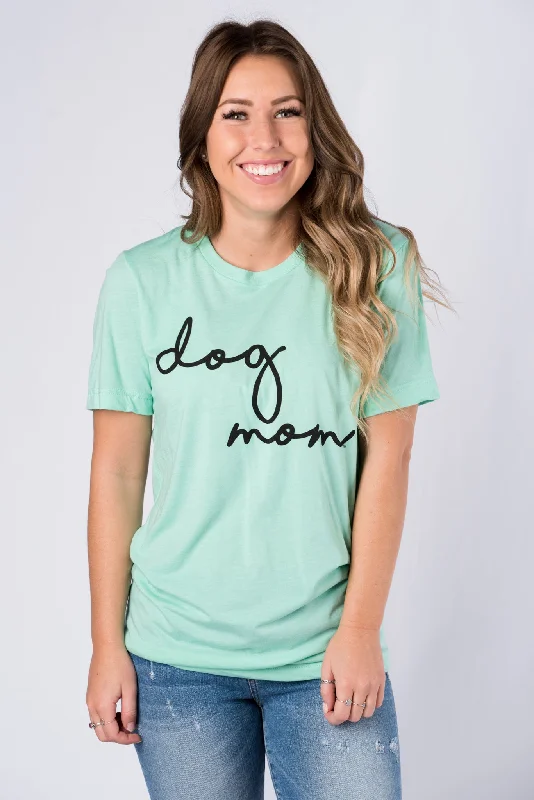 Dog mom large pride script short sleeve crew neck t-shirt mint Hooded Caped Shawl Collar