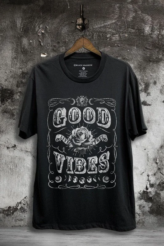 Good Vibes Jersey Tee Notch Collar Peter Pan Collar Cowl Neck