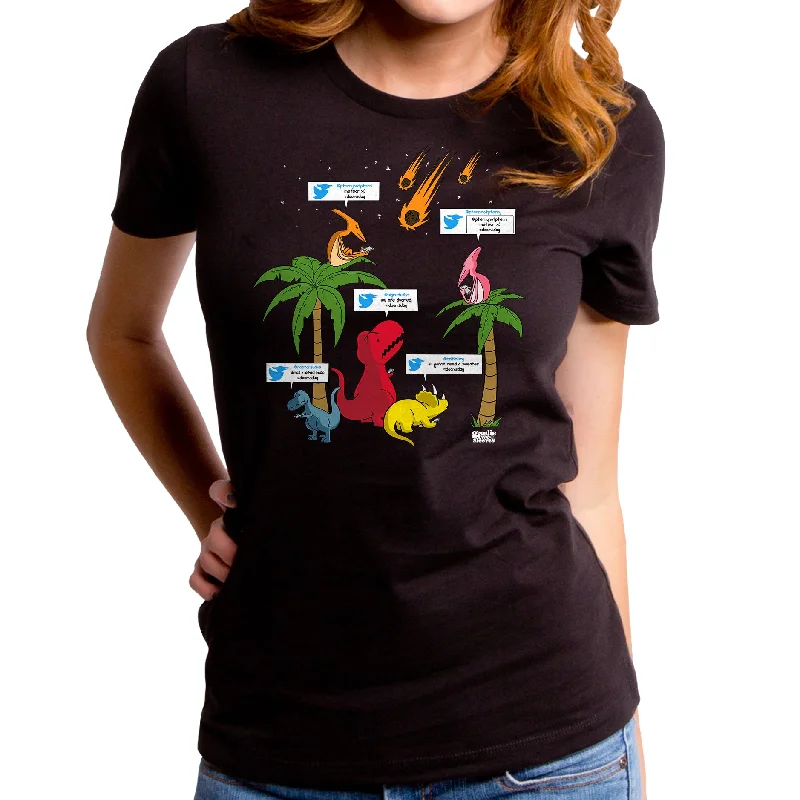 Doomsday Tweet Dinosaur Women's T-Shirt Chenille Blend Fleece Blend Nylon Blend