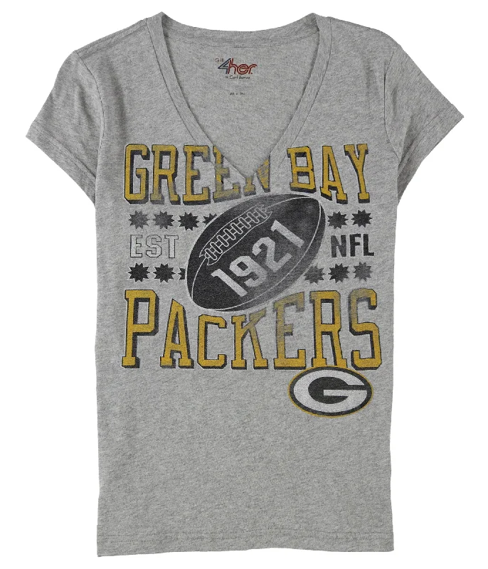 Green Bay Packers Women's Weathered Gray V-Neck Shirt Front Pockets Side Pockets Patch Pockets