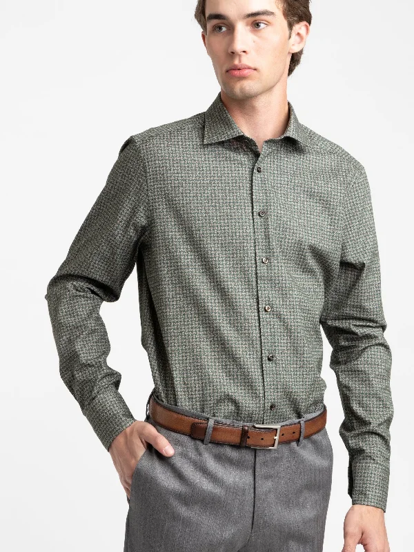 Green Pattern Slimline Shirt Welt Pockets Slit Pockets Flap Pockets