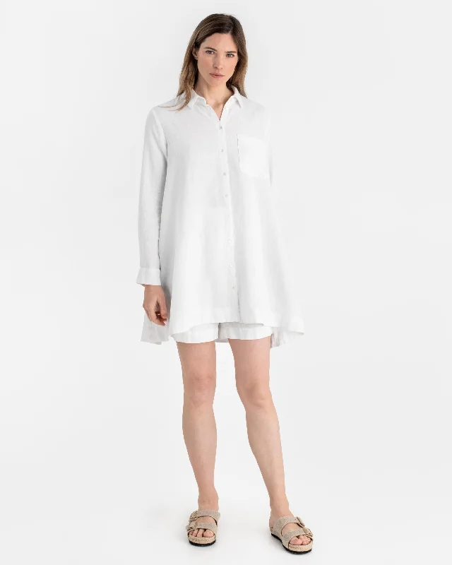 Long linen shirt WANAKA in White Beaded Sequined Faux Fur