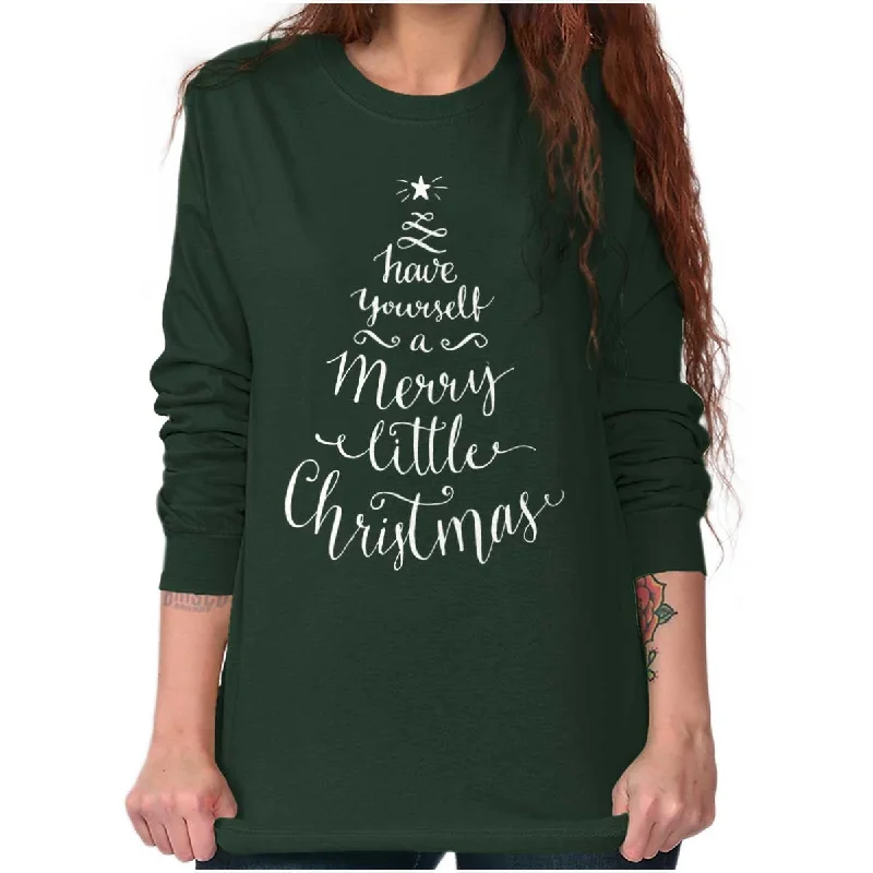 Merry Little Christmas Long Sleeve T-Shirt Spandex Blend Rayon Blend Denim Blend